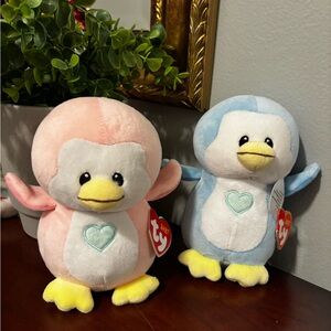 Ty Pink and Blue Penguin Plush Pair
